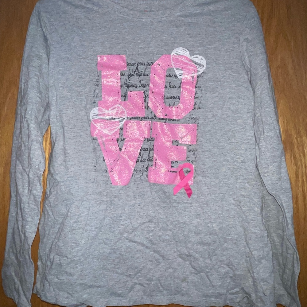 Women's Gray and Pink Love Long Sleeve Tee